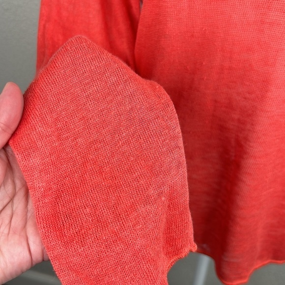 Liz Claiborne 100% Linen Coral Long Sleeve Open Knit Sheer Top Size Small - Picture 3 of 6